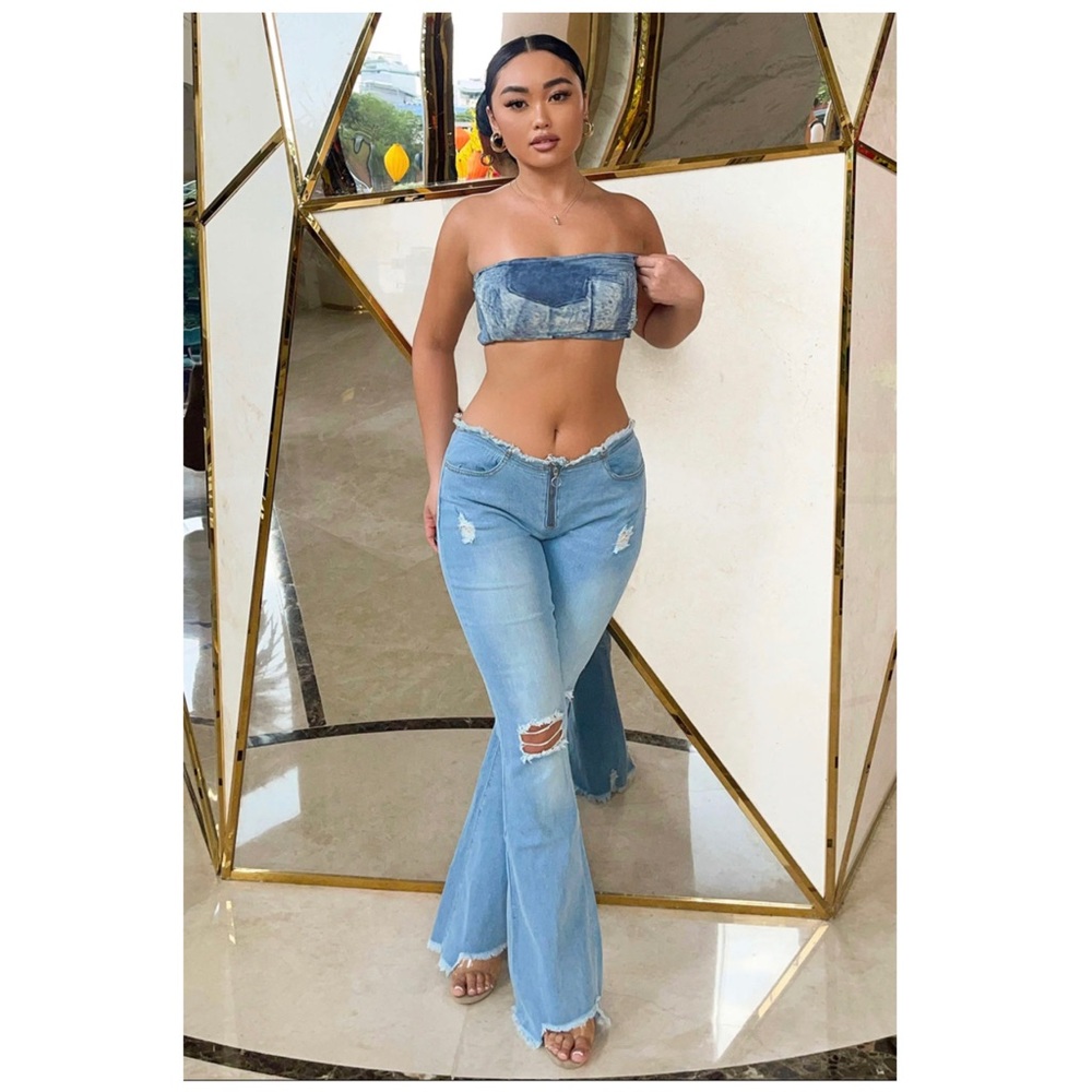 Fashionova low rise ripped blue jeans